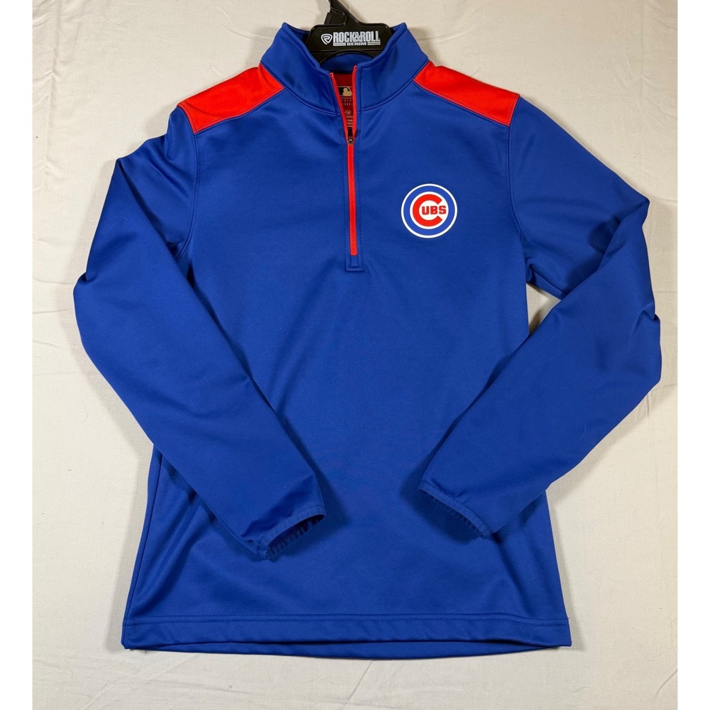 MLB Chicago Cubs Mens Small Quarter Zip Pullover Blue Red Genuine Merchandise